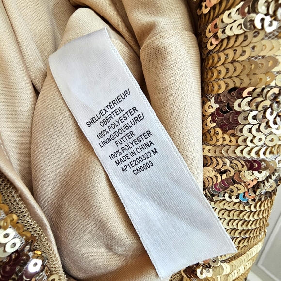 Nwot Adrianna Papell Cable Knit Cap Sleeves Gold Geometric Sequin Cocktail Dress - Picture 16 of 17